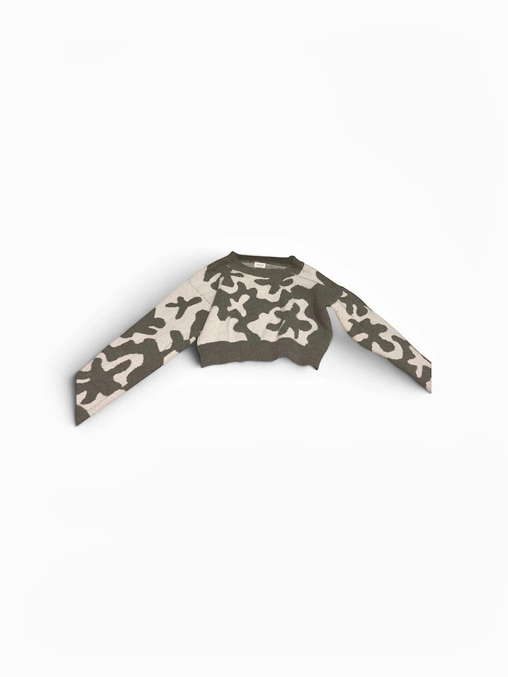 LE LIS Women's Camo Sweater in Green & White Like New